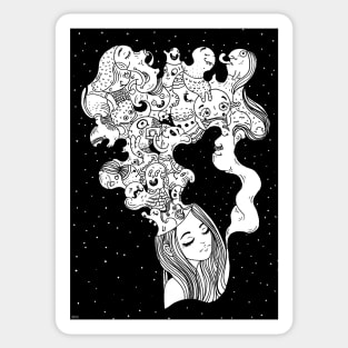 Dreaming girl black and white illustration by shoosh Sticker